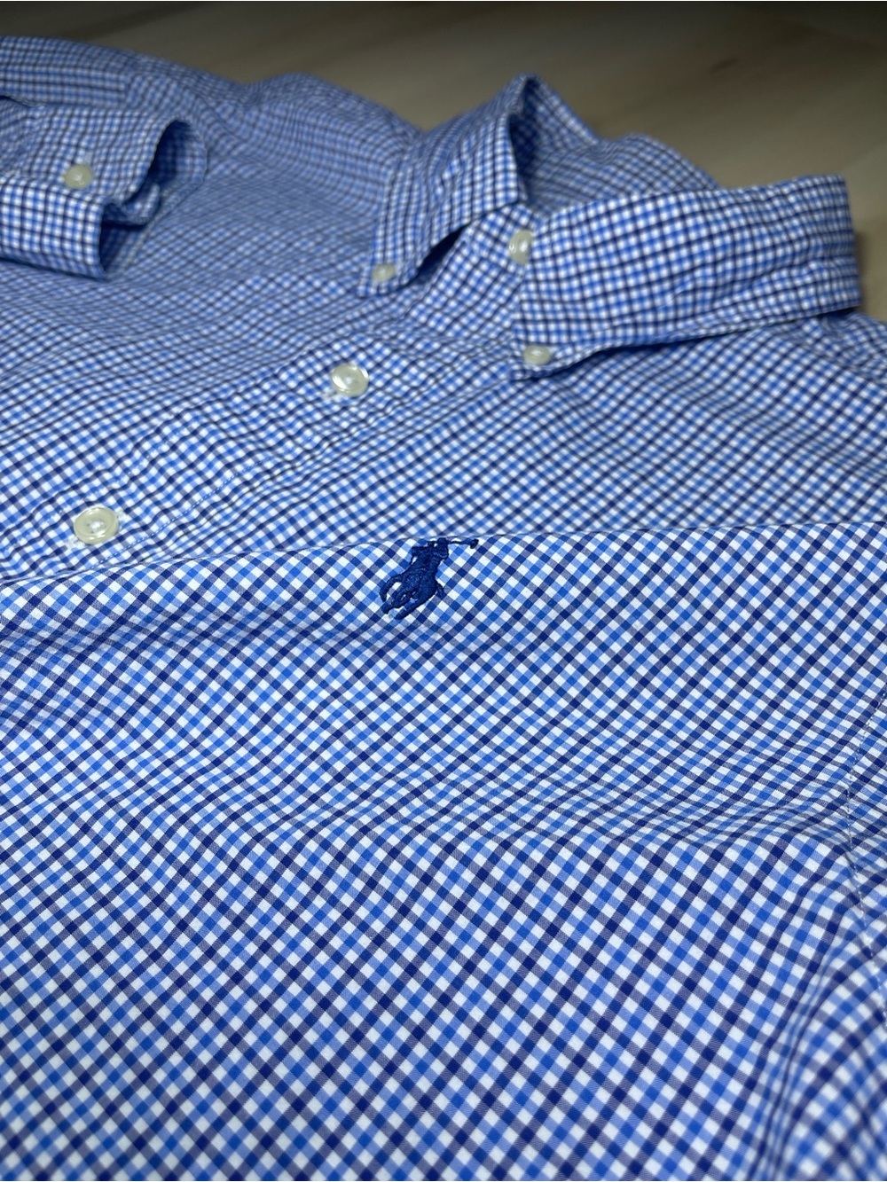 Polo Ralph Lauren Button Down Shirt Men’s Sz L Blue White Gingham Check Preppy